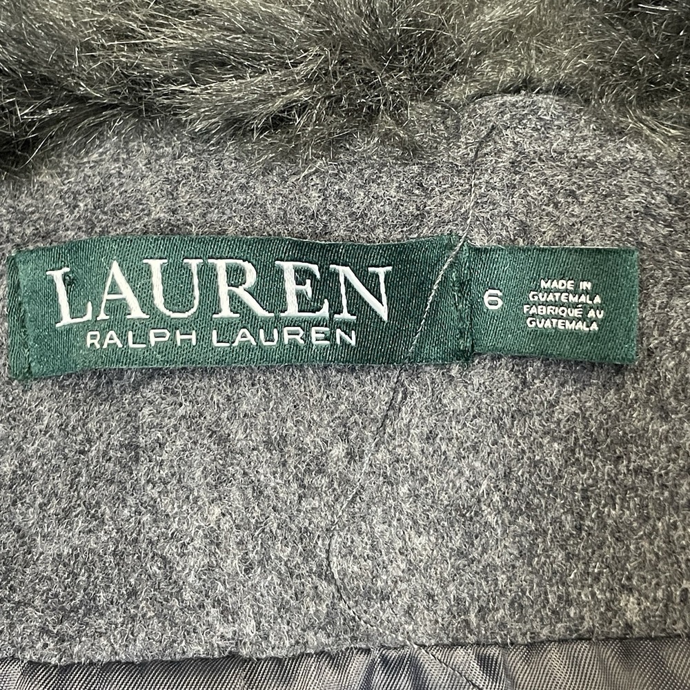 Lauren Ralph Lauren Gray Wool Blend Faux Fur Collar Coat Size 6 Penny Lane Coat - Picture 3 of 12